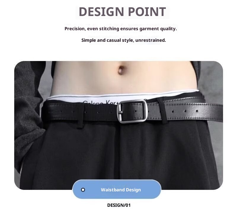 jongen Zwarte rechte losse jurk voor heren met gedrapeerd effect Zomer ijs zijde casual Amerikaanse stijl hoge taille pak broek_voghion.com