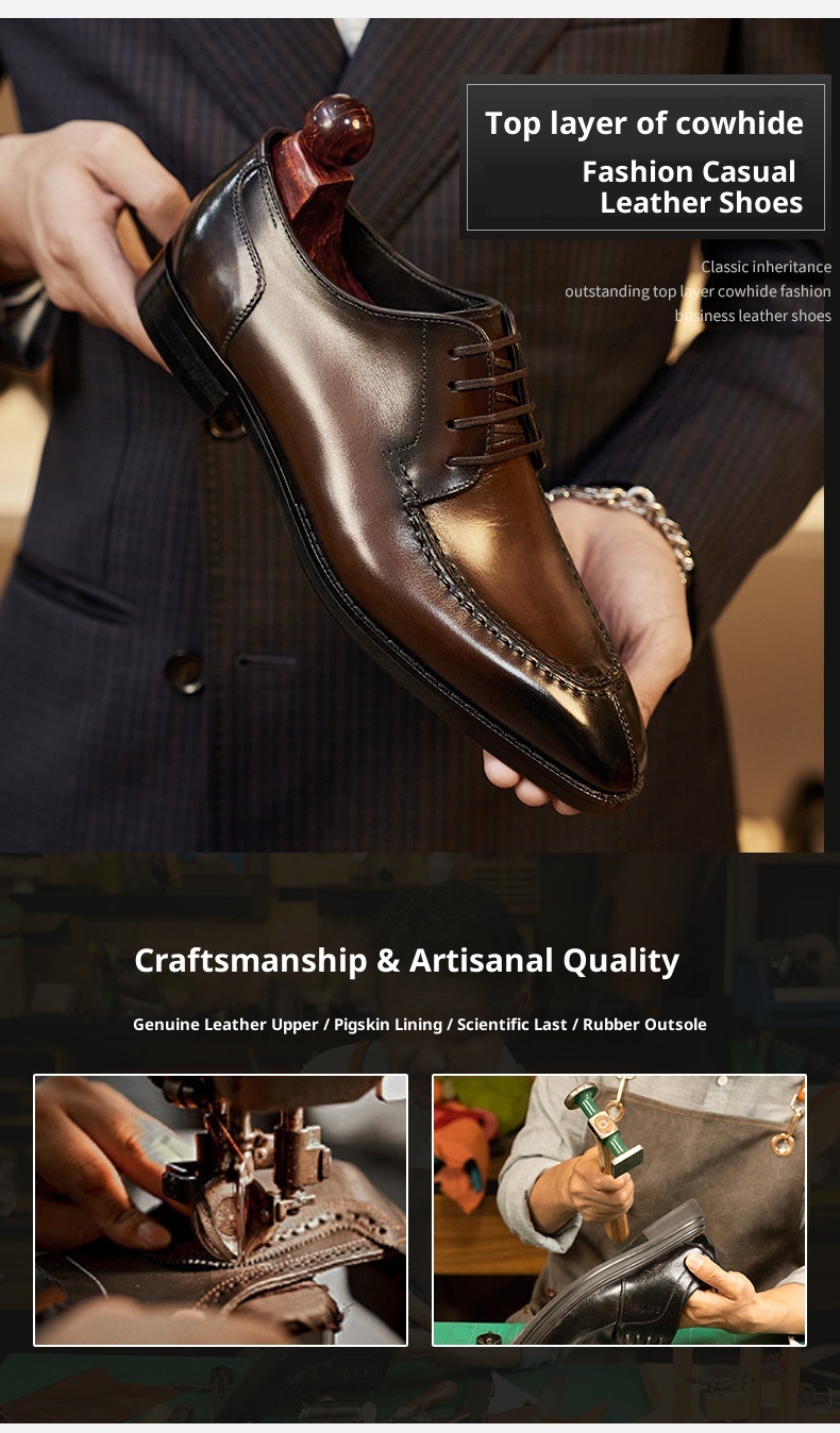 Voyage Voyage New Versatile Formal With Front Lace-up, Low-top Suit Genuine Leather Derby Shoes, Italian And Norwegian Hand-stitched_voghion.com