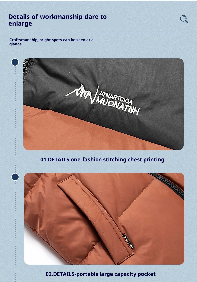 boy Men's Thickened Goose Winter New Color-Block Fashion Short Puffer Youth North Down Jacket Coat_voghion.com