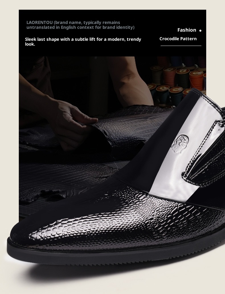 Voyage Elderly Crocodile Pattern Leather Large Size Trendy Korean Style Slim Fit Polished Casual Pointed Toe Men's Shoes 20252_voghion.com