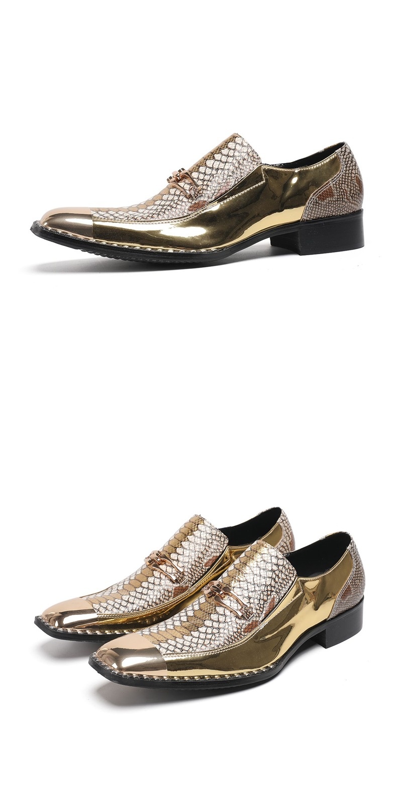 Voyage New Men's Gold Style Crocodile Pattern Leather Shoes Wide Casual Hairstylist European And American Trend Personality_voghion.com