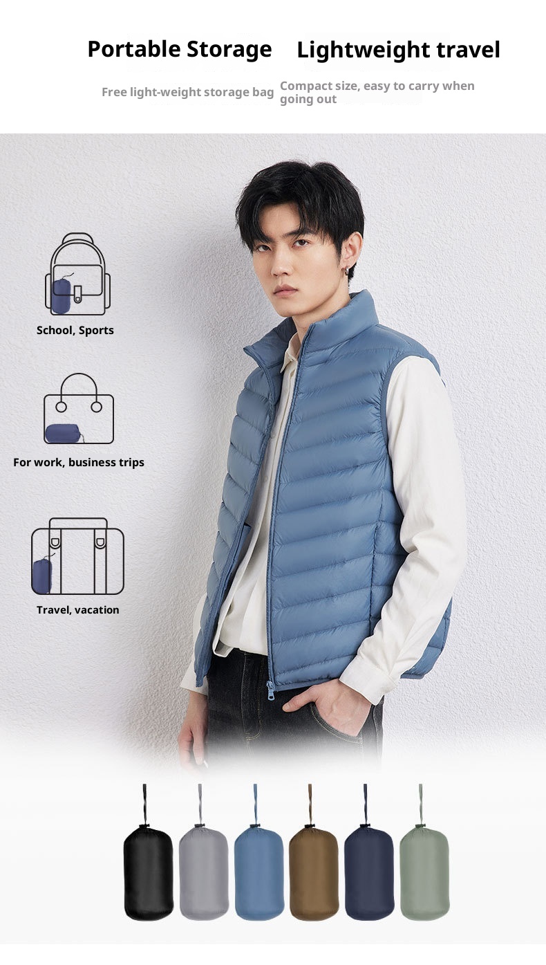 ragazzo 2025 autunno inverno nuova versione coreana leggero gilet con colletto rialzato giacca da uomo taglia forte 90 piumino d'anatra bianco Pinghu_voghion.com