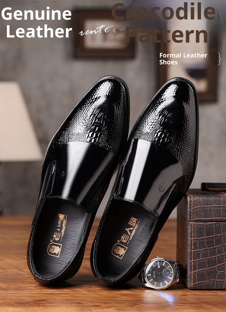 Voyage Elderly Crocodile Pattern Leather Large Size Trendy Korean Style Slim Fit Polished Casual Pointed Toe Men's Shoes 20252_voghion.com