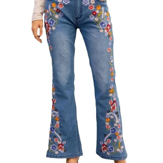 Meisjes Cross-Border Europese en Amerikaanse stijl geborduurde slim fit gewassen flared broek damesjeans_voghion.com