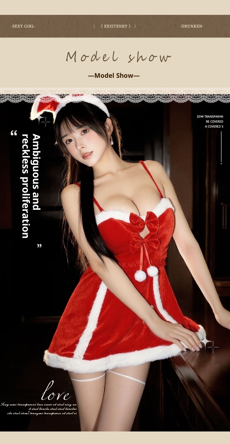 Eros Lab Night Listening Incense Christmas Battle Robe Lingerie Sexy Red Velvet Nightdress New Year Ball Role Play Pure Desire_voghion.com
