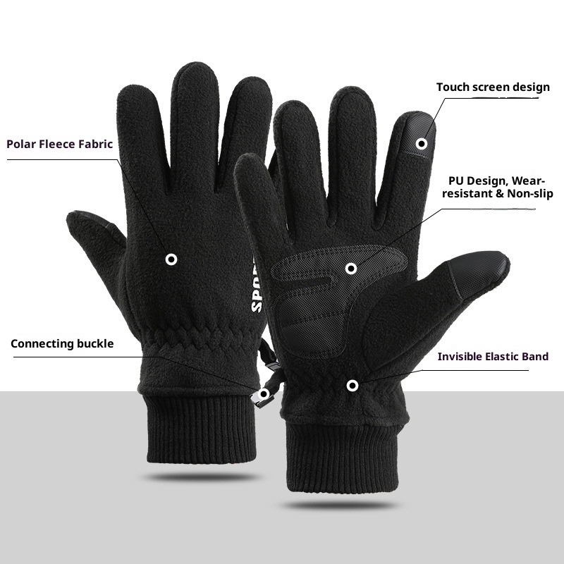boy Boy Boy Warm Double-Sided Fleece Outdoor Non-Slip Cycling Men Winter Touchscreen Gloves Windproof Cuff Cold-Proof_voghion.com