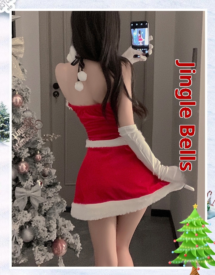 Ensemble de lingerie sexy à bretelles, coupe ajustée, pour le Nouvel An, robe de combat Eros Lab Night Fun Christmas Outfit Cute Plush Sexy Strap Lingerie._voghion.com