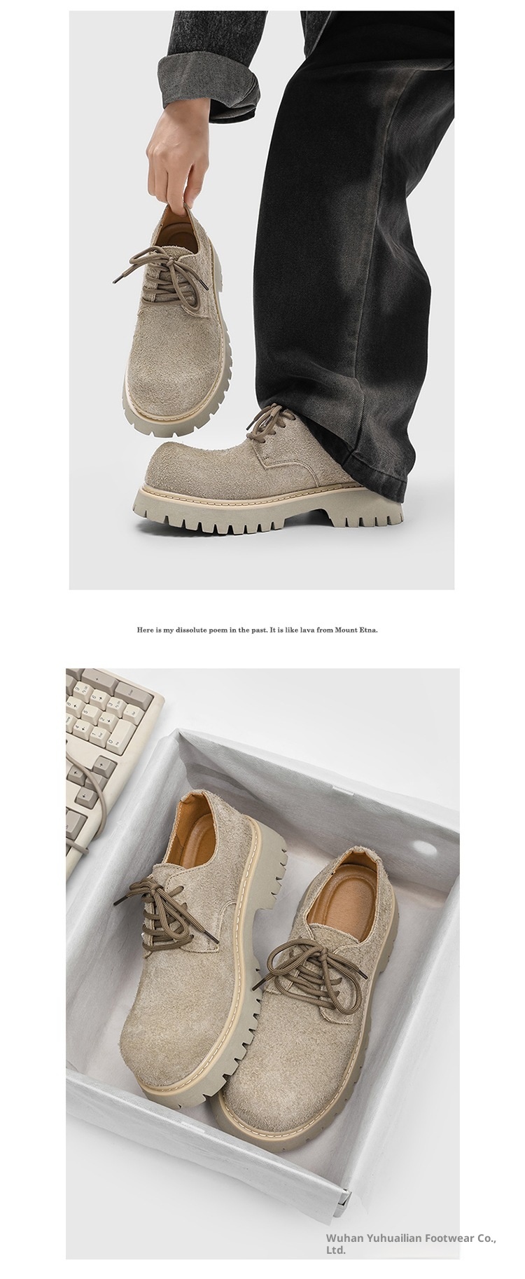 Voyage Paris Big Toe Derby Men Thick Sole Height Increase Retro Khaki Gray Suede Leather Work Shoes_voghion.com