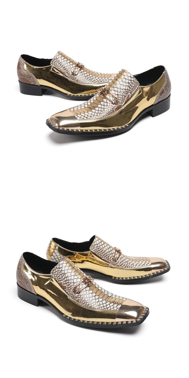 Voyage New Men's Gold Style Crocodile Pattern Leather Shoes Wide Casual Hairstylist European And American Trend Personality_voghion.com