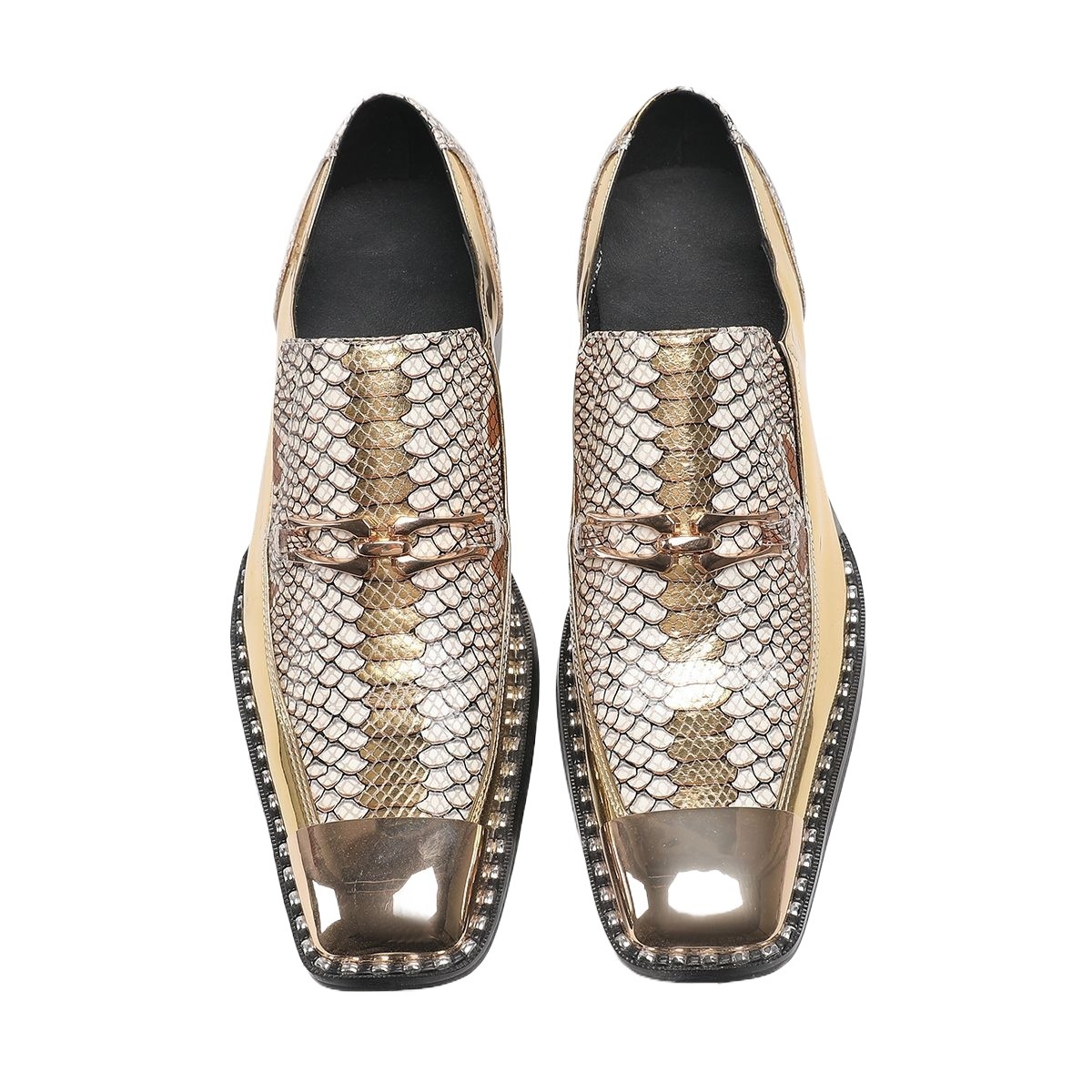 Voyage New Men's Gold Style Crocodile Pattern Leather Shoes Wide Casual Hairstylist European And American Trend Personality_voghion.com