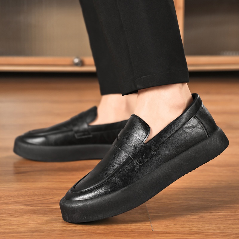 Voyage Voyage 2025 Autumn New Youth Casual Men's Fashion Trend Loafers Black Leather Shoes_voghion.com