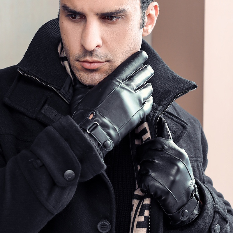 Guanti da uomo invernali in pelle, antivento, foderati in pile, spessi, per ciclismo, guida, caldi, impermeabili, antiscivolo_voghion.com