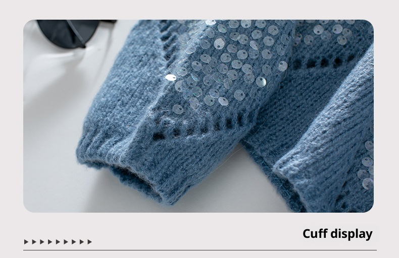 ChicShe ChicShe Fuzzy Rain Fashion Hollow Out Sequin Knitted Women, New Autumn Winter European And American Cross-Border Diamond Pattern_voghion.com