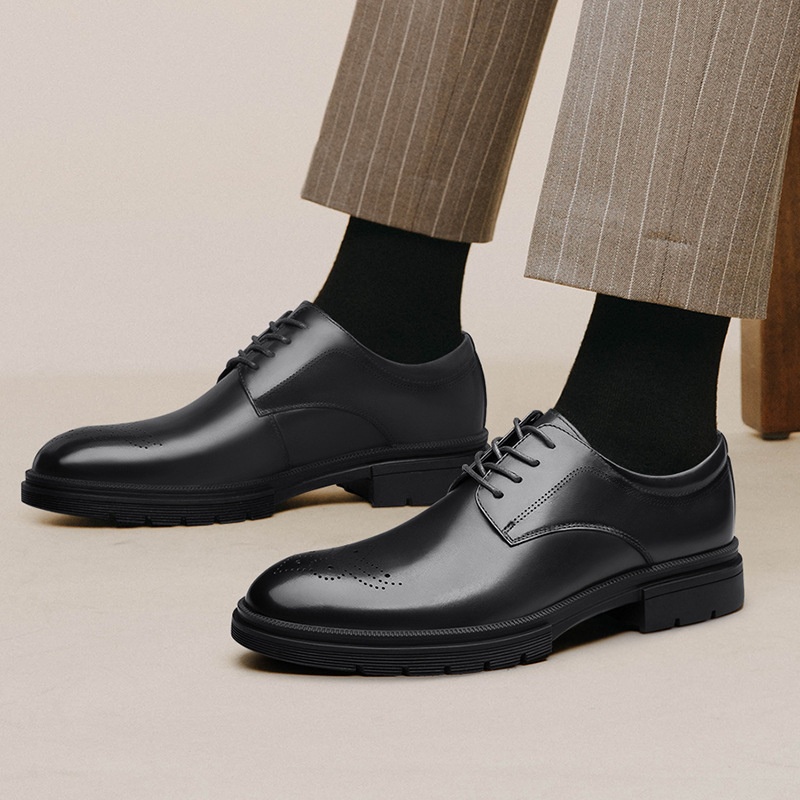 Voyage Men's 2022 Autumn Winter New Business Formal Derby Casual Leather Brogue Height Increasing British Groom Wedding Shoes_voghion.com