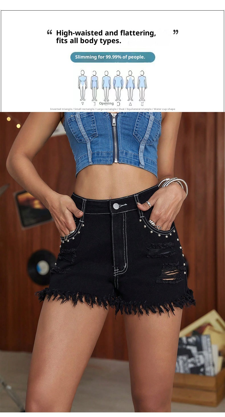 Short en jean grande taille, style streetwear européen et américain, déchiré, taille haute, pantalon polyvalent_voghion.com