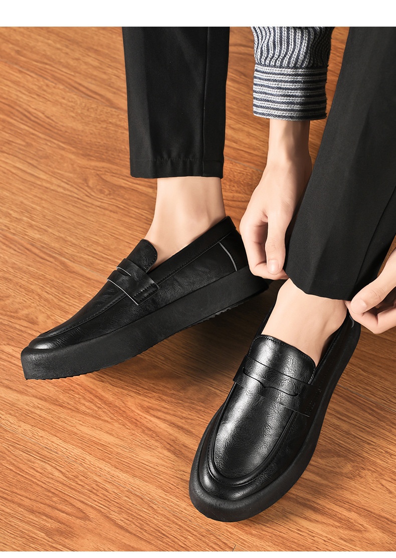Voyage Voyage 2025 Autumn New Youth Casual Men's Fashion Trend Loafers Black Leather Shoes_voghion.com