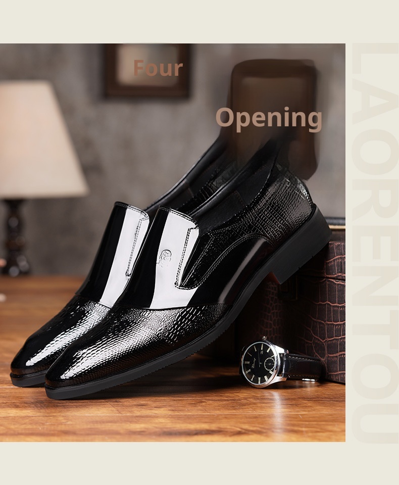 Voyage Elderly Crocodile Pattern Leather Large Size Trendy Korean Style Slim Fit Polished Casual Pointed Toe Men's Shoes 20252_voghion.com