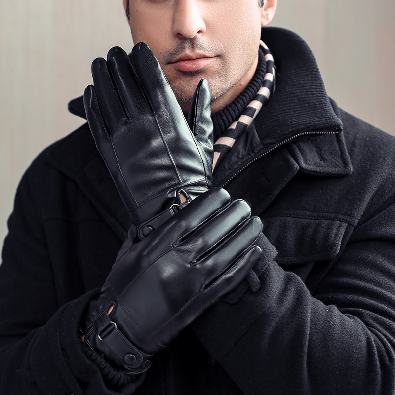 Guanti da uomo invernali in pelle, antivento, foderati in pile, spessi, per ciclismo, guida, caldi, impermeabili, antiscivolo_voghion.com