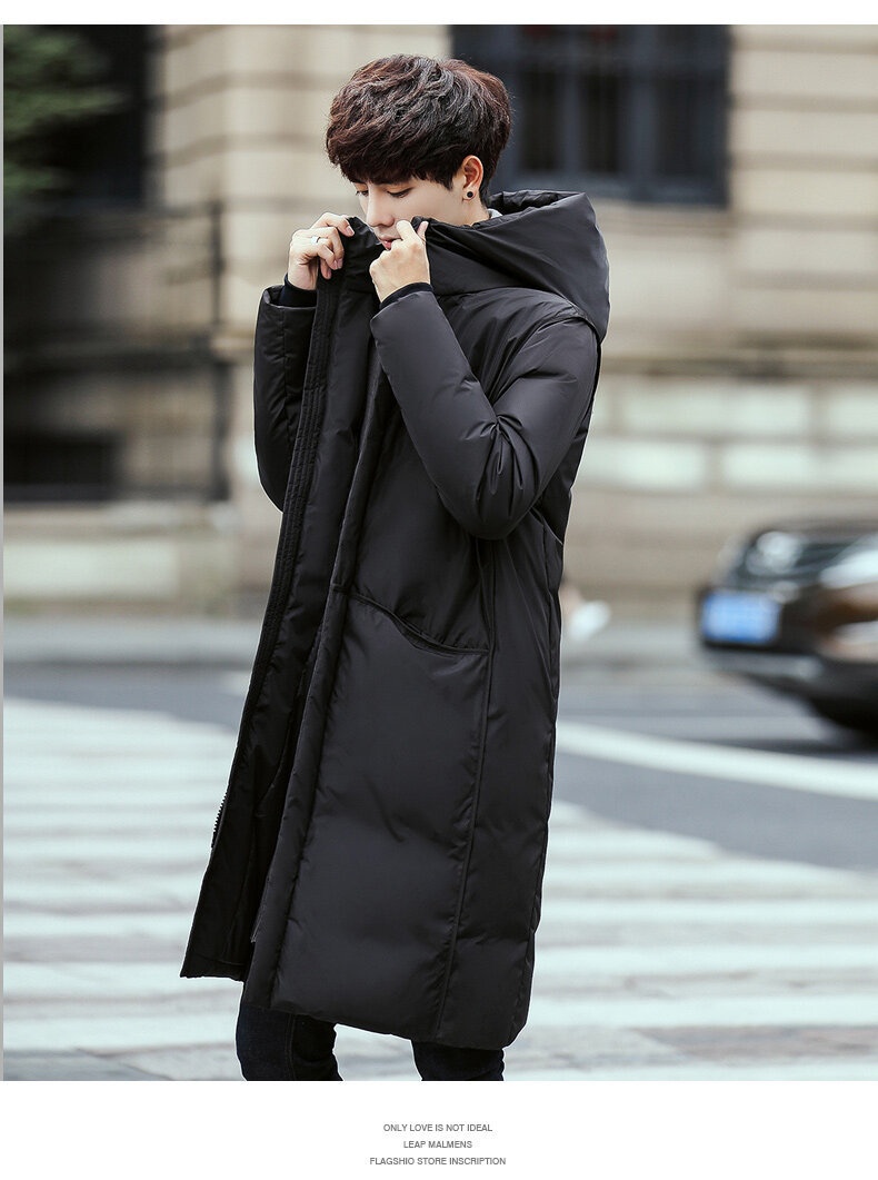 boy 2024 Winter Thickened Jacket Men Korean Version Slim Fit Hooded Men's Coat Fashion White Duck Down Mid-Length Parka_voghion.com