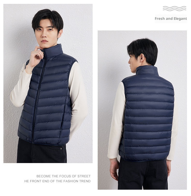 ragazzo 2025 autunno inverno nuova versione coreana leggero gilet con colletto rialzato giacca da uomo taglia forte 90 piumino d'anatra bianco Pinghu_voghion.com