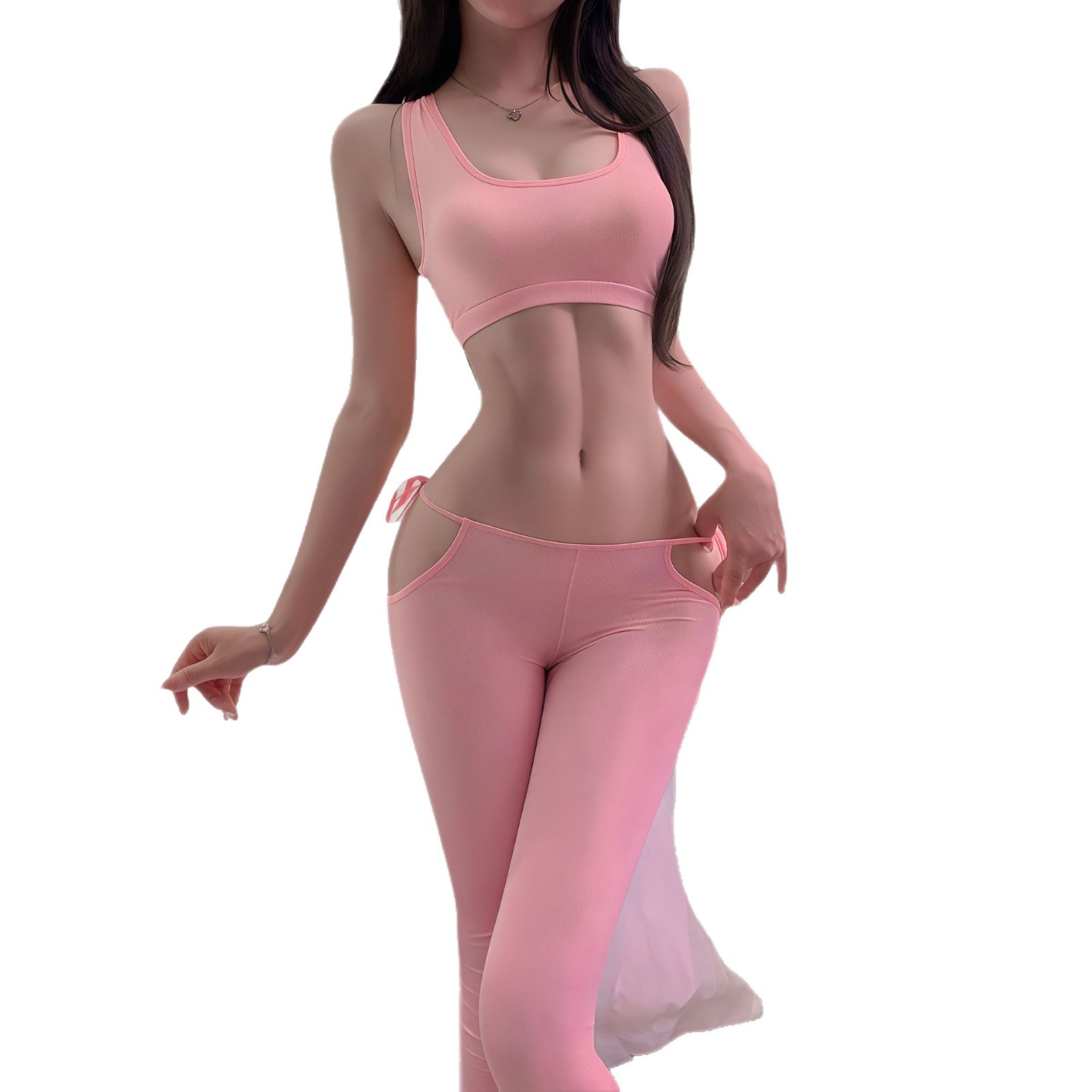 Eros Lab Sexy Lingerie Thin Tight Slimming Leg Tummy Control Hip Lift Yoga Nude Feel Tranparent Silky Lace-up Skinny_voghion.com