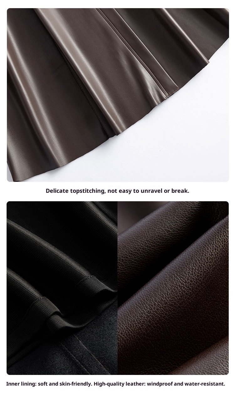 GraceChic GraceChic GraceChic 2024 Kafuland Autumn Winter New Women's Leather Half Pleated Skirt Five-Point Plus Size Slimming Concealing Versatile_voghion.com