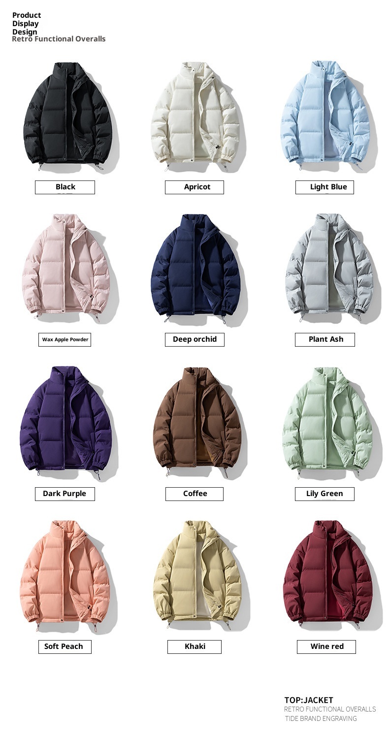 Giacca imbottita in cotone con collo alto tinta unita per uomo e donna 2024, nuova giacca invernale ispessita, calda e alla moda, casual, da coppia_voghion.com