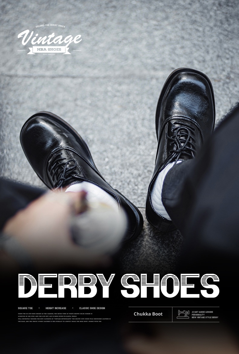 Voyage MRA Square Toe Derby Men's Leather Autumn Formal Business Thick Sole Height Increasing Wedding Groom Oxford Shoes_voghion.com