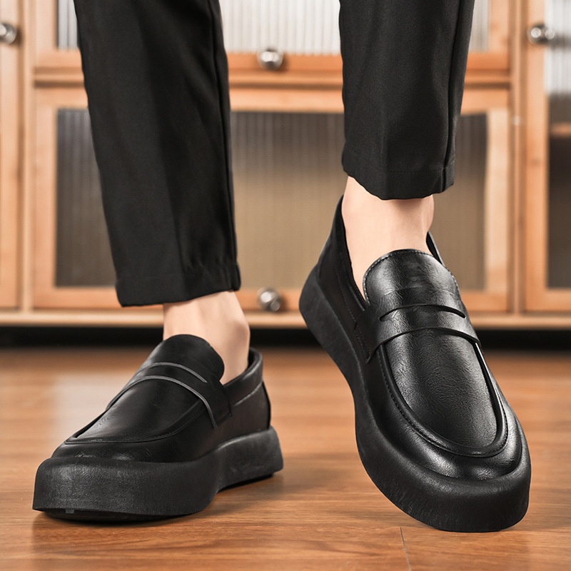 Voyage Voyage 2025 Autumn New Youth Casual Men's Fashion Trend Loafers Black Leather Shoes_voghion.com