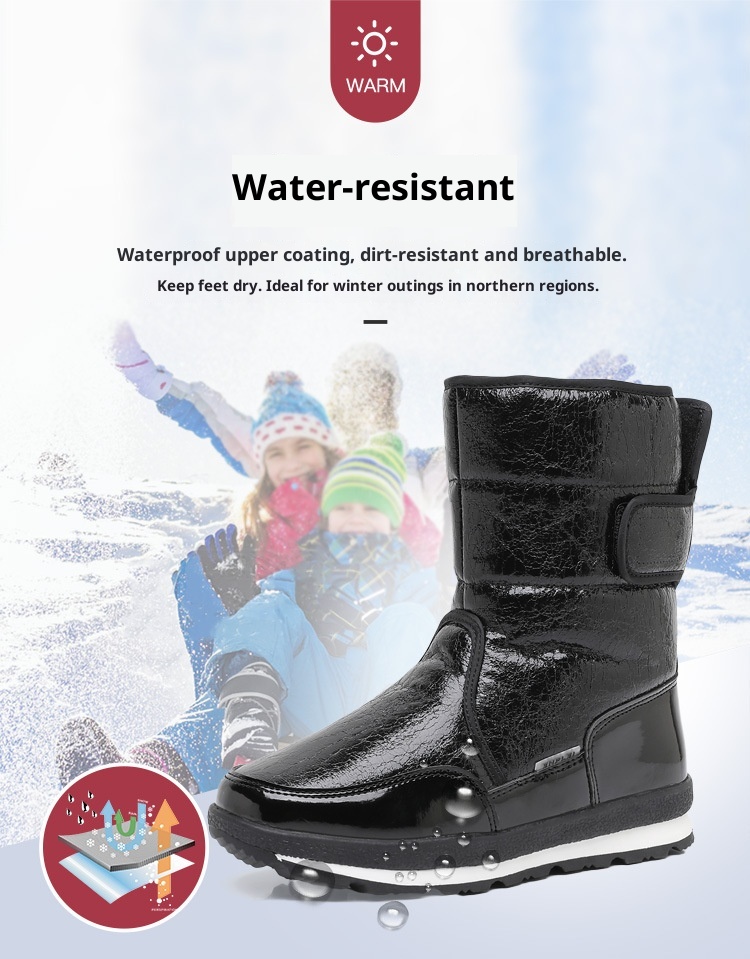Zees EP-T029 Parent-Child Crack Pattern Ski Non-Slip Sole Boys And Girls Snow Boots Fleece Lined Thickened_voghion.com