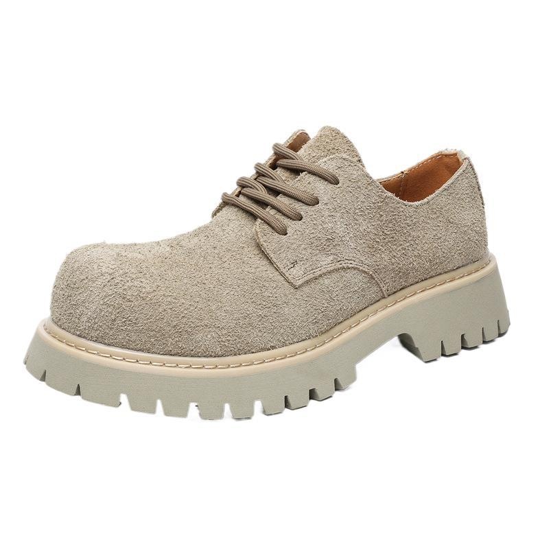 Voyage Paris Big Toe Derby Men Thick Sole Height Increase Retro Khaki Gray Suede Leather Work Shoes_voghion.com