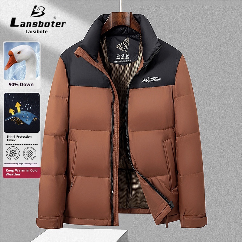 boy Men's Thickened Goose Winter New Color-Block Fashion Short Puffer Youth North Down Jacket Coat_voghion.com