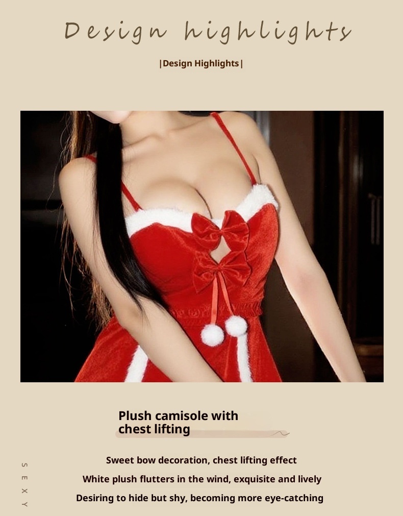 Eros Lab Night Listening Incense Christmas Battle Robe Lingerie Sexy Red Velvet Nightdress New Year Ball Role Play Pure Desire_voghion.com