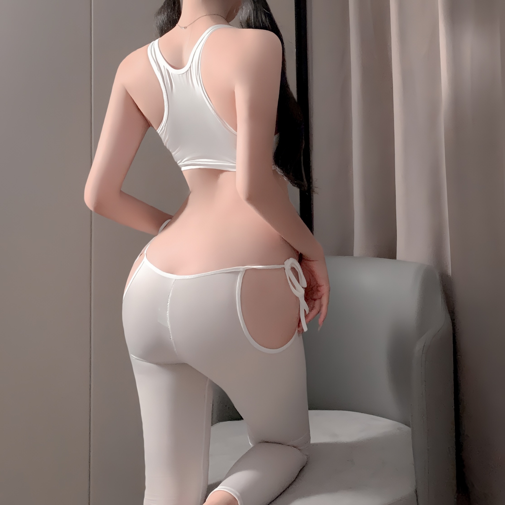 Eros Lab Sexy Lingerie Thin Tight Slimming Leg Tummy Control Hip Lift Yoga Nude Feel Tranparent Silky Lace-up Skinny_voghion.com