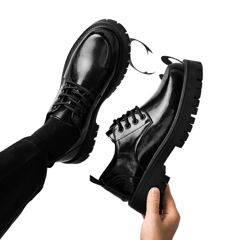 Voyage Herren Lederschuhe, formell, Business, britisch, dicke Sohle, Derby, schwarz, Hochzeitsschuhe, Bräutigamschuhe, niedrige Passform, Martin-Stil_voghion.com