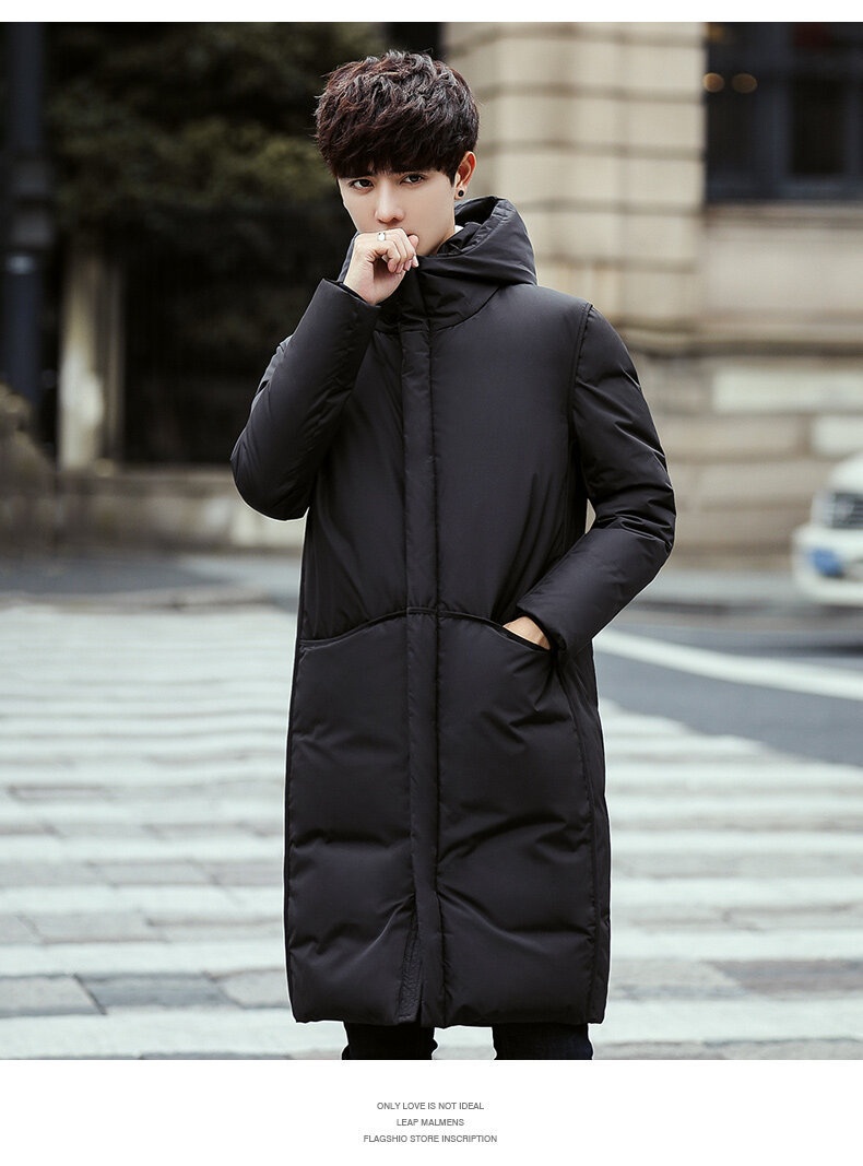 boy 2024 Winter Thickened Jacket Men Korean Version Slim Fit Hooded Men's Coat Fashion White Duck Down Mid-Length Parka_voghion.com