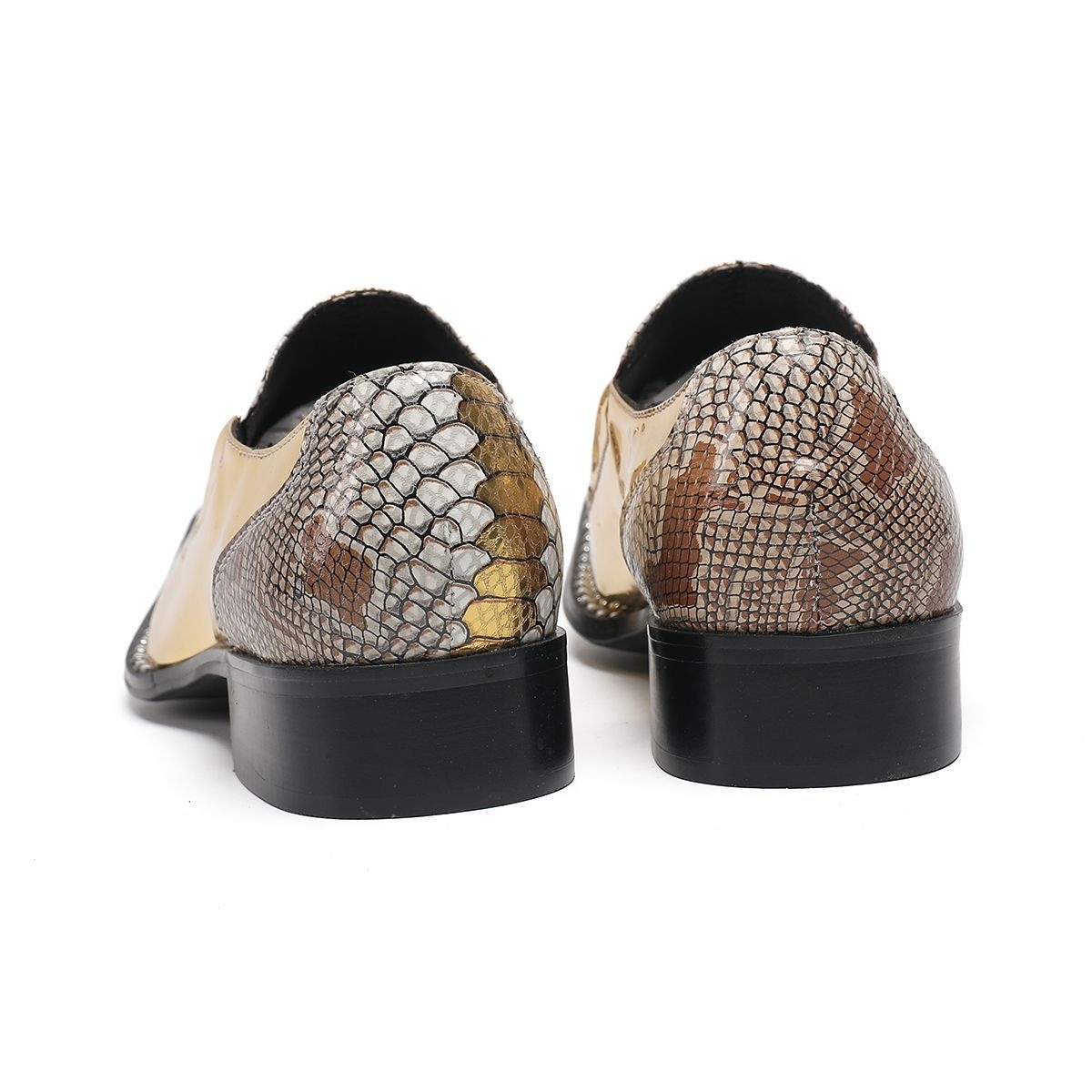 Voyage New Men's Gold Style Crocodile Pattern Leather Shoes Wide Casual Hairstylist European And American Trend Personality_voghion.com