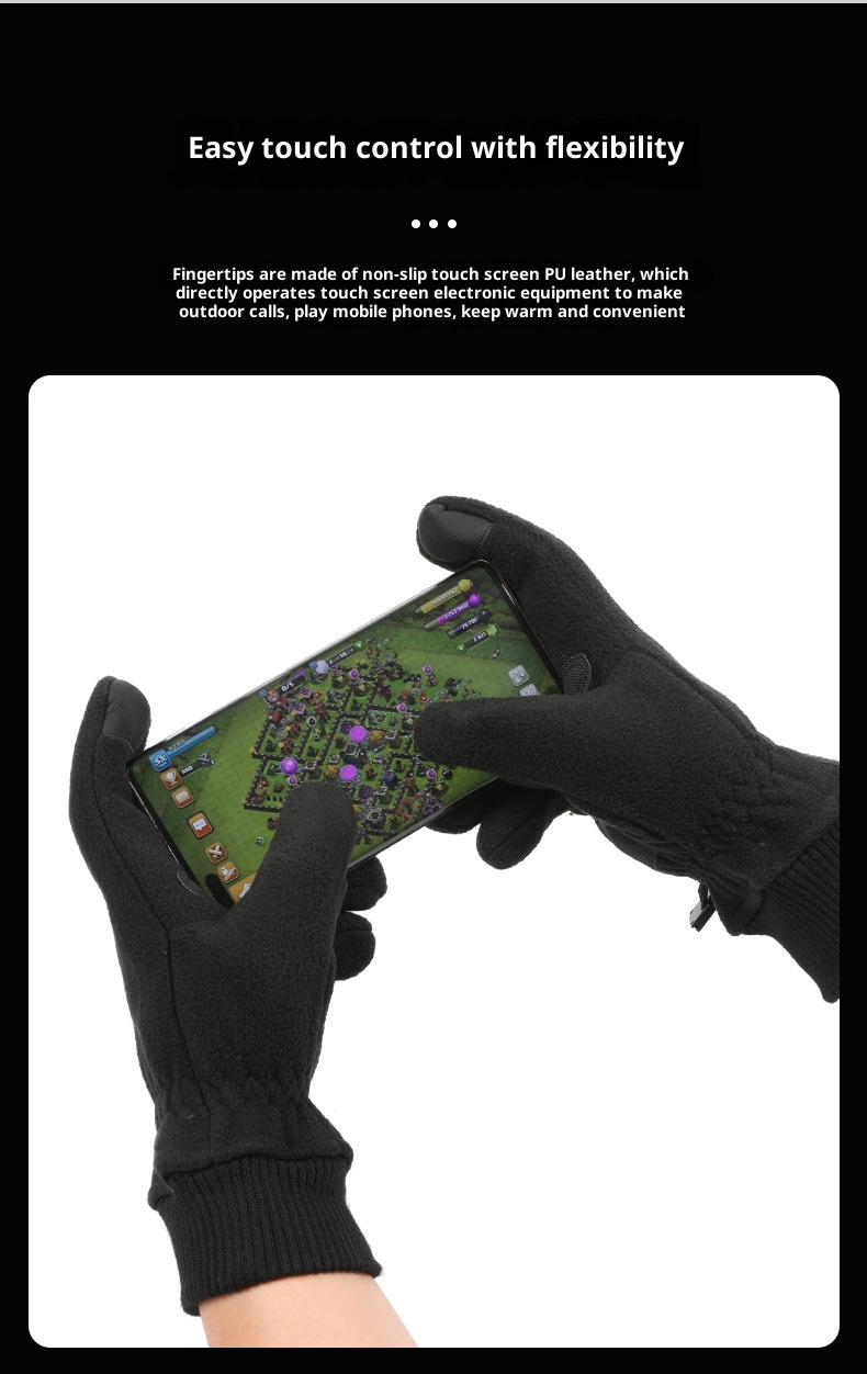 boy Boy Boy Warm Double-Sided Fleece Outdoor Non-Slip Cycling Men Winter Touchscreen Gloves Windproof Cuff Cold-Proof_voghion.com