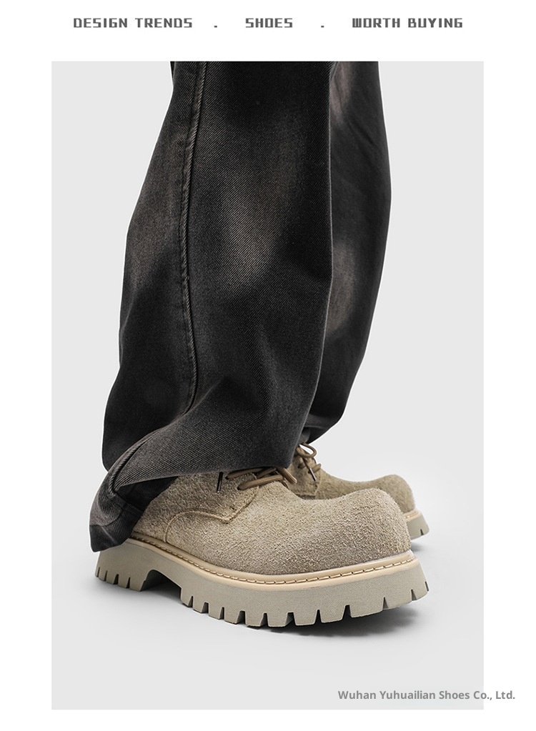 Voyage Paris Big Toe Derby Men Thick Sole Height Increase Retro Khaki Gray Suede Leather Work Shoes_voghion.com