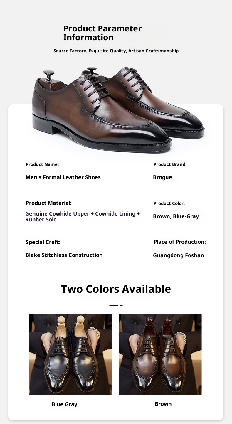 Voyage Voyage New Versatile Formal With Front Lace-up, Low-top Suit Genuine Leather Derby Shoes, Italian And Norwegian Hand-stitched_voghion.com