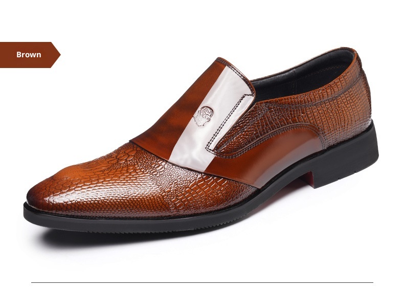 Voyage Elderly Crocodile Pattern Leather Large Size Trendy Korean Style Slim Fit Polished Casual Pointed Toe Men's Shoes 20252_voghion.com