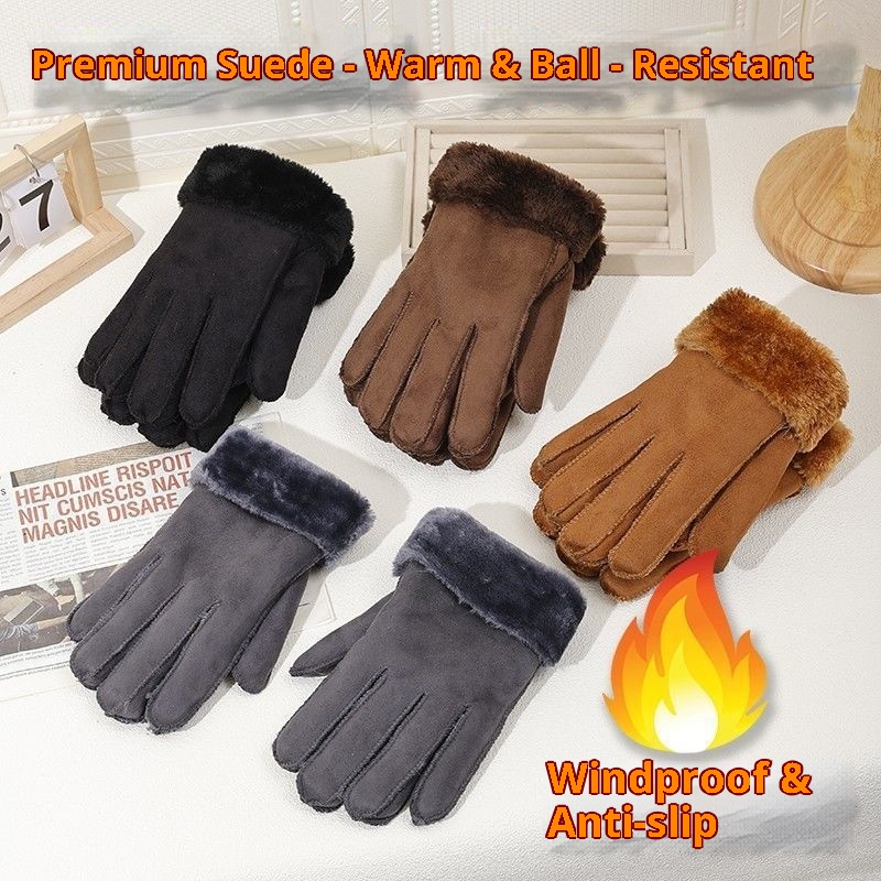 Guanti da equitazione in pelle di pecora di lana, caldi, spessi e foderati in pile, per uomo e donna_voghion.com