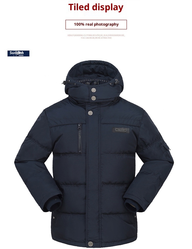 Veste pour homme d'âge mûr et senior avec col amovible, doudoune épaisse et décontractée pour l'hiver, style grand-père, grande taille._voghion.com