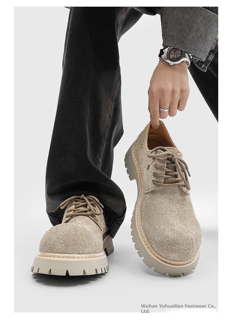 Voyage Paris Big Toe Derby Men Thick Sole Height Increase Retro Khaki Gray Suede Leather Work Shoes_voghion.com