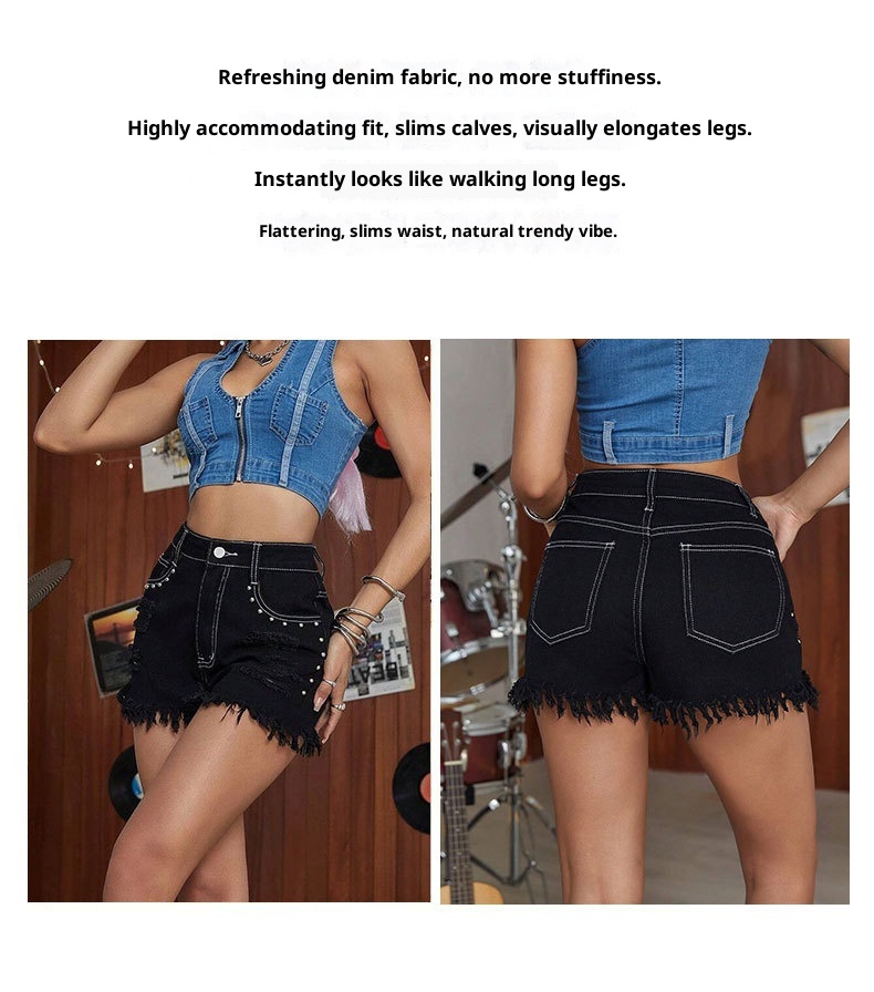 Short en jean grande taille, style streetwear européen et américain, déchiré, taille haute, pantalon polyvalent_voghion.com