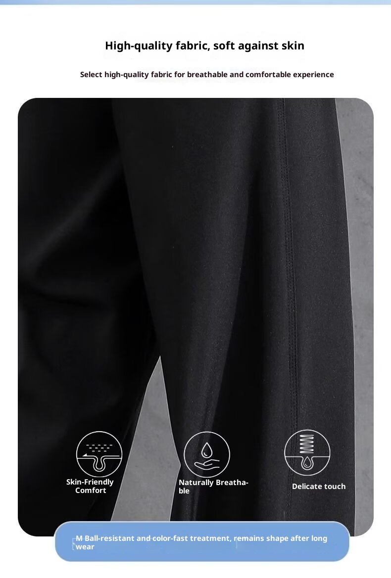 jongen Zwarte rechte losse jurk voor heren met gedrapeerd effect Zomer ijs zijde casual Amerikaanse stijl hoge taille pak broek_voghion.com