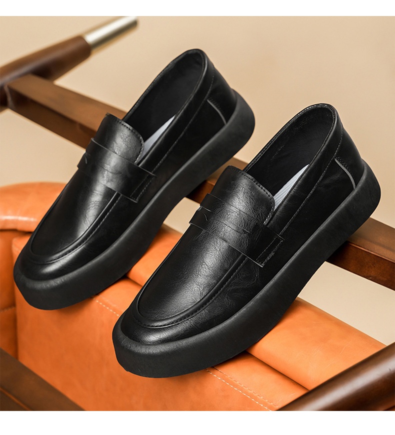 Voyage Voyage 2025 Autumn New Youth Casual Men's Fashion Trend Loafers Black Leather Shoes_voghion.com
