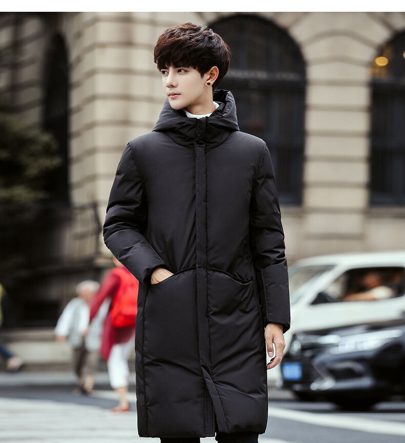 boy 2024 Winter Thickened Jacket Men Korean Version Slim Fit Hooded Men's Coat Fashion White Duck Down Mid-Length Parka_voghion.com
