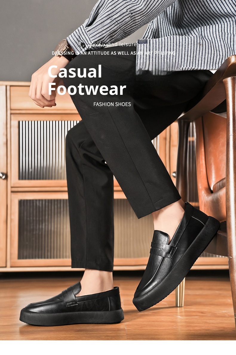 Voyage Voyage 2025 Autumn New Youth Casual Men's Fashion Trend Loafers Black Leather Shoes_voghion.com