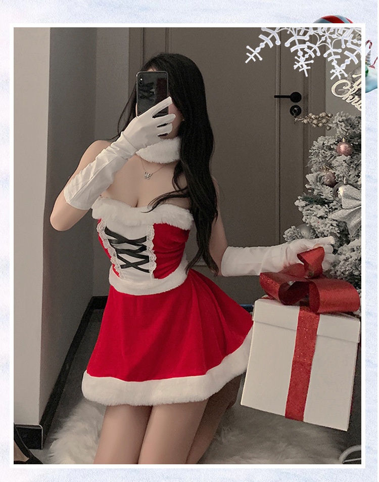 Ensemble de lingerie sexy à bretelles, coupe ajustée, pour le Nouvel An, robe de combat Eros Lab Night Fun Christmas Outfit Cute Plush Sexy Strap Lingerie._voghion.com